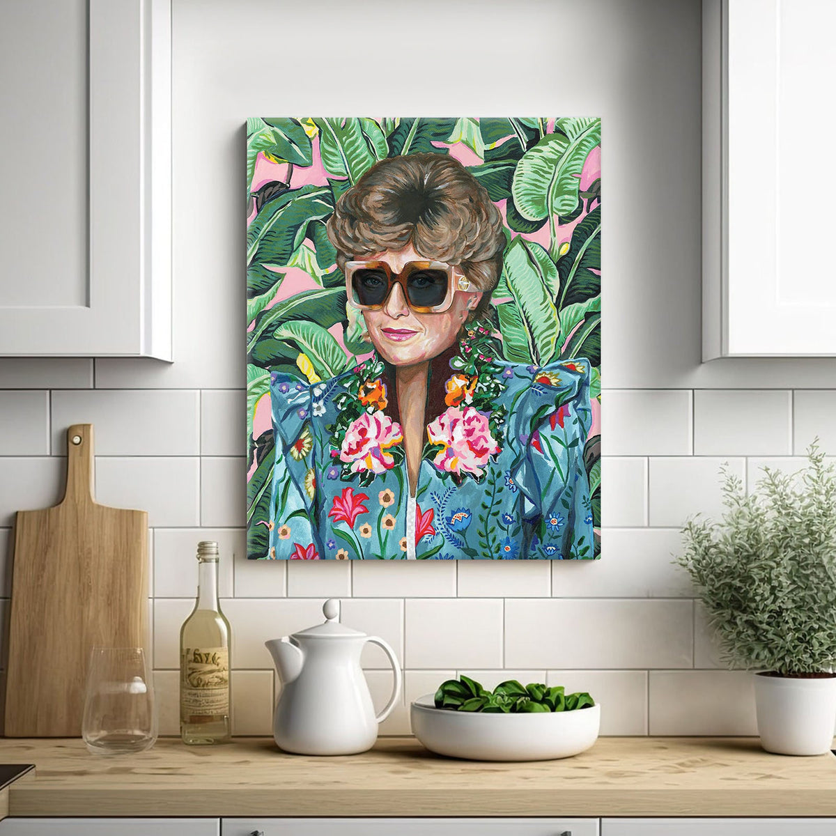 Bold Pop Art Botanical Portrait Painting Colorful Floral Fashion Wall Art