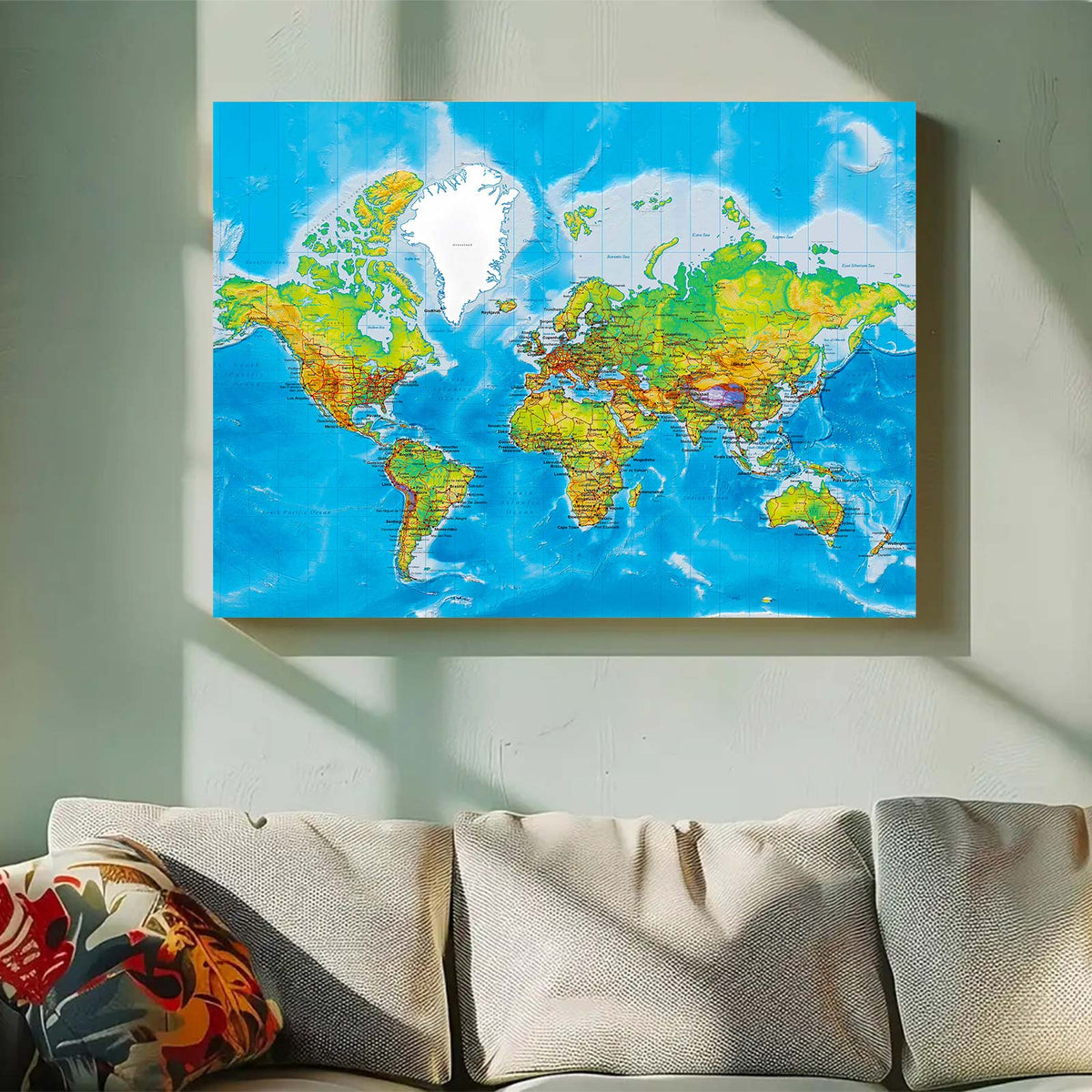 Classic Blue World Map Canvas Wall Art