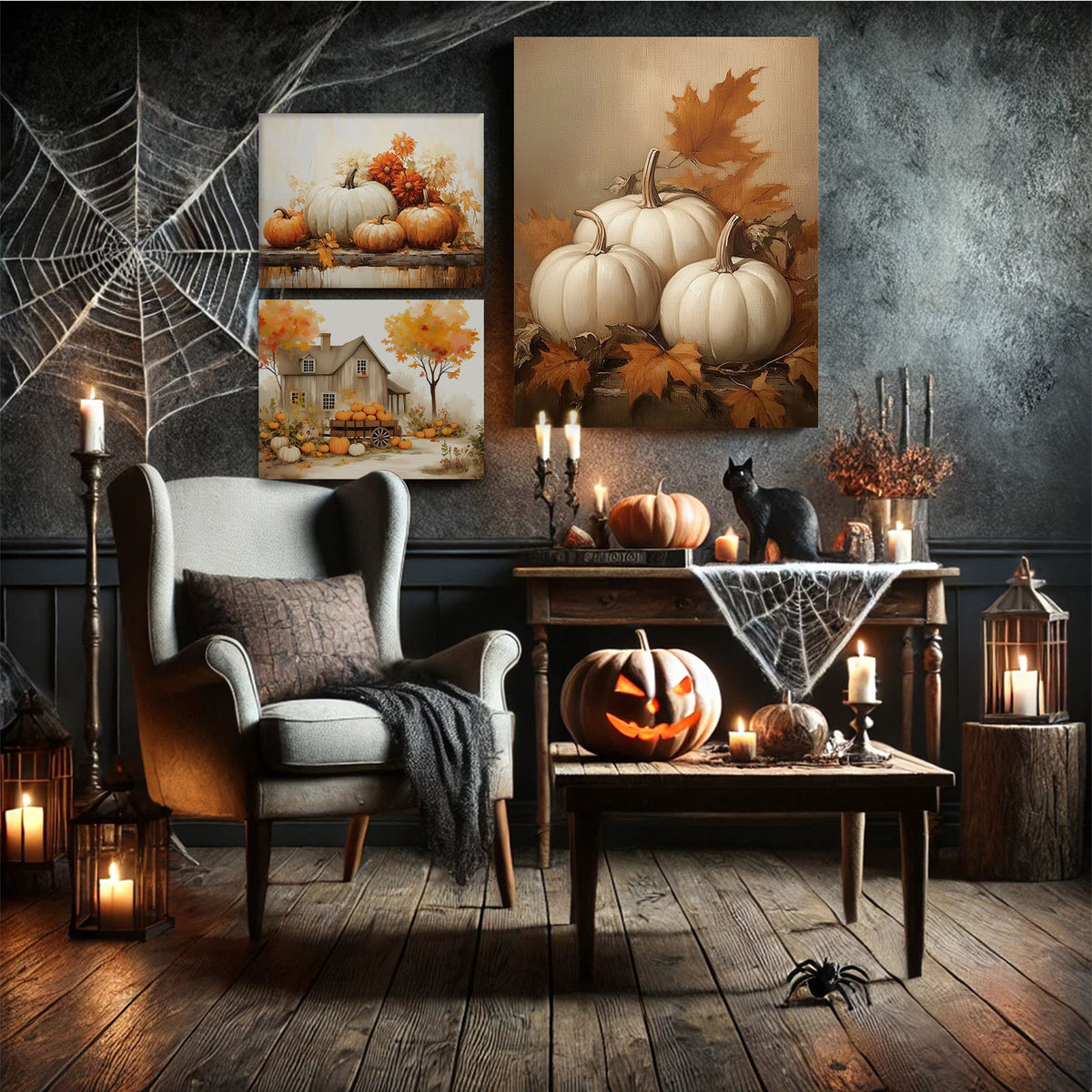 Autumn Pumpkin Farmhouse Charming Rustic Fall Harvest Illustration Wall Art