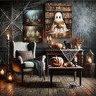 Three Ghosts on a Haunted Forest Path Dark Gothic Halloween Painting Wall Art