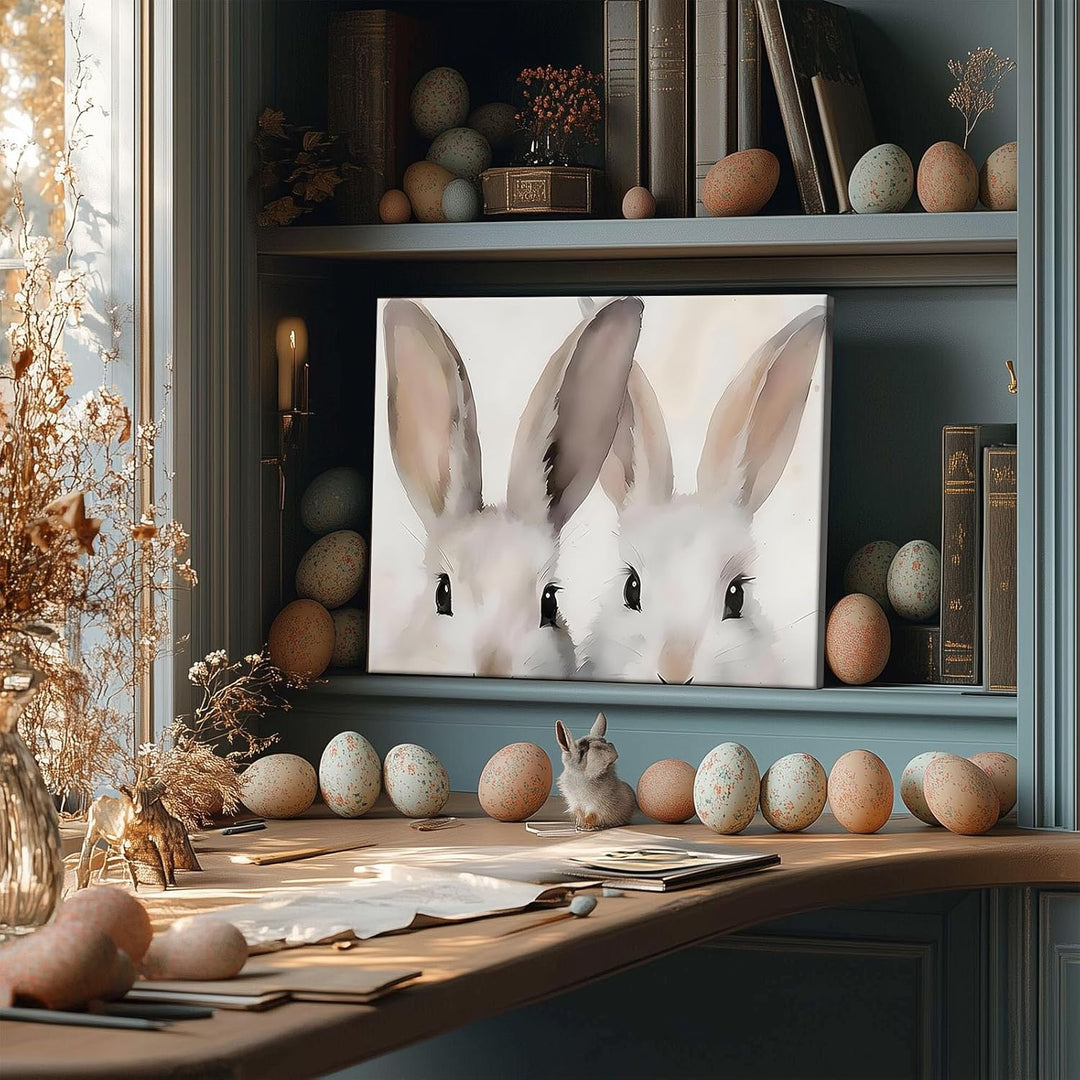 Rustic Easter Bunny Canvas Wall Art, Bunny Farmhouse Home Decor Print Painting Spring Aesthetic Artwork, Modern Easter Charm Holiday Gift Nursery Living Room Decoration