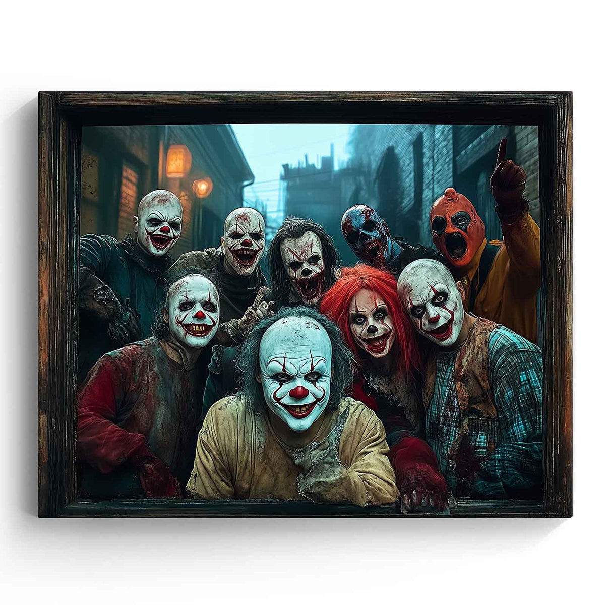 Creepy Clown Gang Halloween Canvas Wall Art – Haunted Horror Party Decor