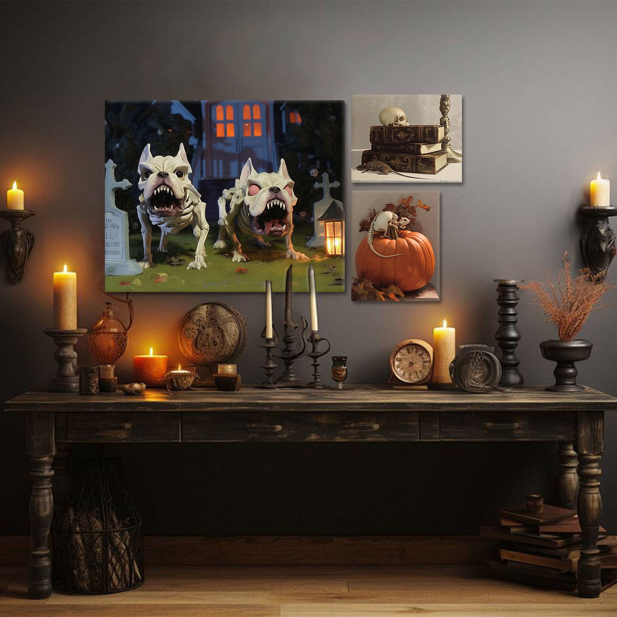 Dark Academia Skull Still Life Gothic Books with Skull and Rat Artwork Wall Art