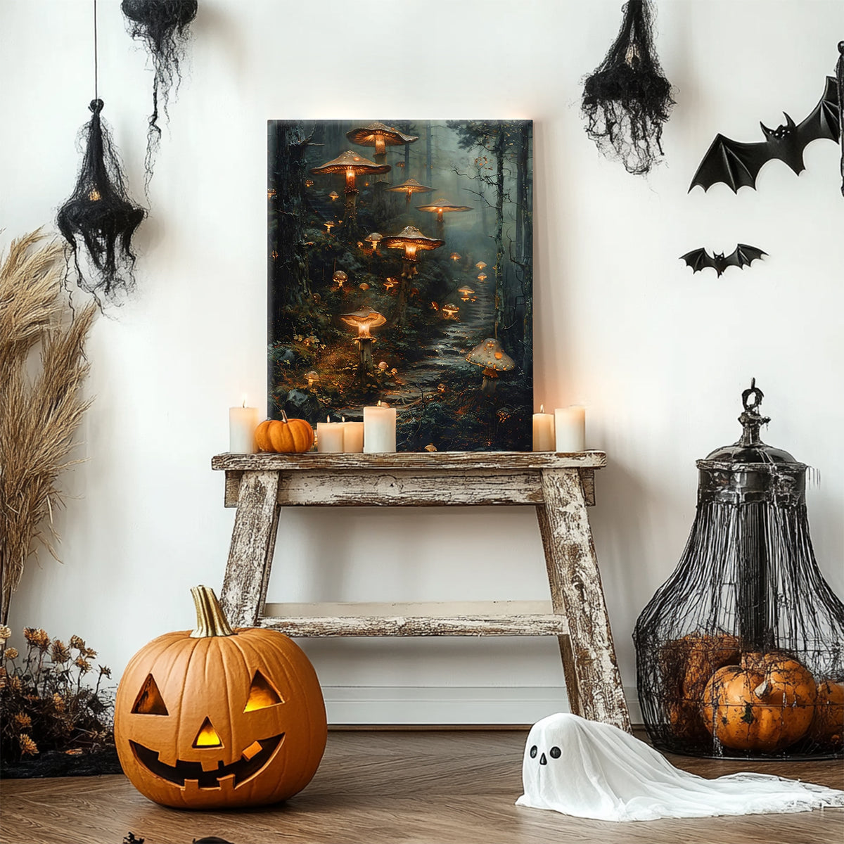 Enchanted Mushroom Forest Halloween Canvas Wall Art