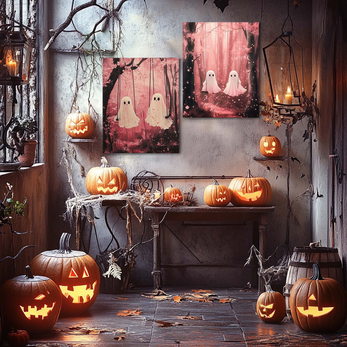 Cute Ghosts in the Cherry Blossom Forest Wall Art