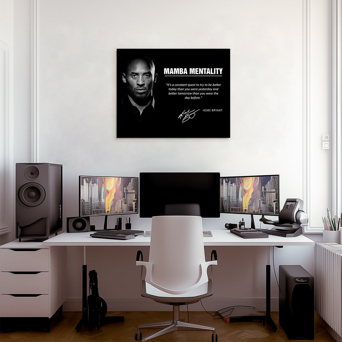 Kobe Bryant Mamba Mentality Canvas Wall Art – Inspirational Basketball Quote Poster for Bedroom, Office and Gym