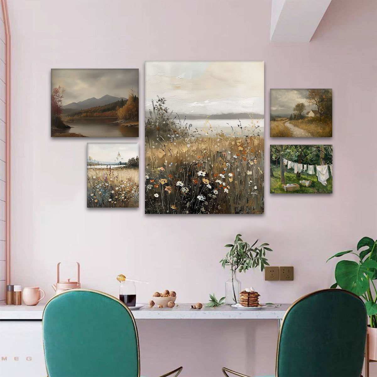 Rustic Garden Clothesline Impressionist Backyard Laundry Day Painting Wall Art