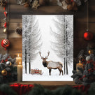 Christmas Elk and Sleigh Canvas Wall Art, Snowy Forest Wildlife Artwork with Gifts for Holiday Decor