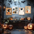 Halloween Black Cats, Ghosts and Pumpkins Illustration Wall Art