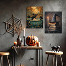 Witch in the Enchanted Forest Canvas Wall Art – Witch Hat, Black Cats and Autumn Magic Decor