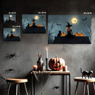 Witch, Black Cat and Pumpkins Halloween Wall Art