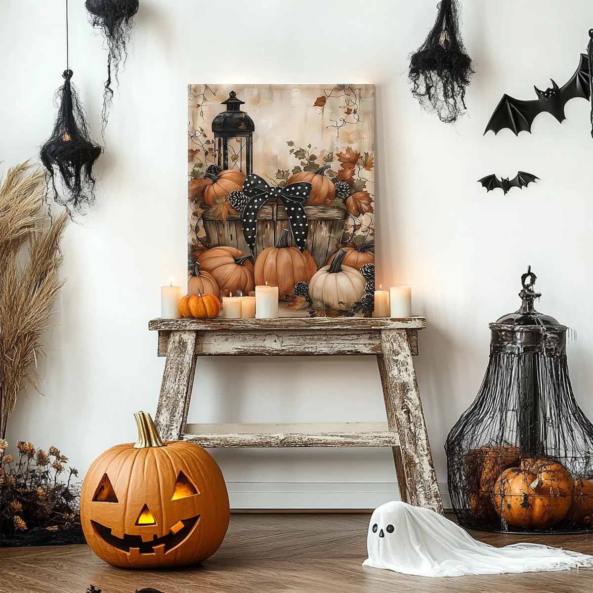 Rustic Pumpkin Harvest Halloween Canvas Wall Art