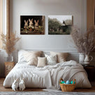 Easter Rabbits Framed Canvas Wall Art, Potted Hares and Plants Oil Painting Home Decor, Nature-Inspired Wall Decor Stunning Lovable Bunny Canvas Prints for Living Room, Bedroom, or Nursery