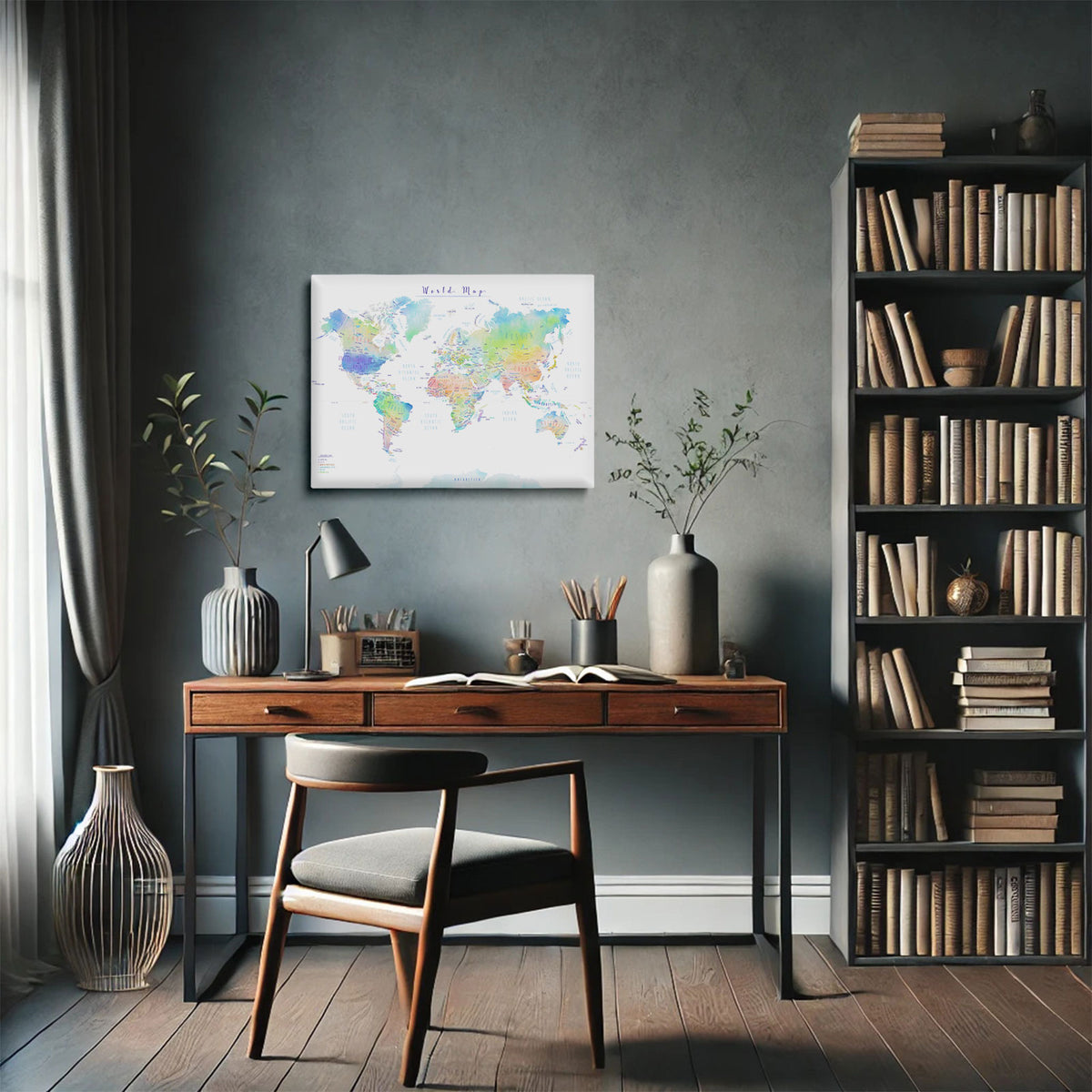Pastel Watercolor World Map Wall Art