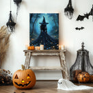 Mystic Blue Forest Witch Halloween Canvas Wall Art