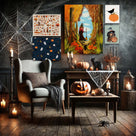 Halloween Dog and Pumpkin Cute Rottweiler Witch Hat Halloween Illustration Wall Art
