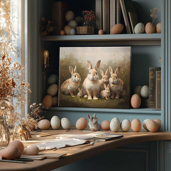 Easter Grassland Rabbits Canvas Wall Art Adorable Hares Oil Painting Home Decor, Nature-Inspired Wall Decor Stunning Lovable Bunny Canvas Prints