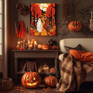 Ghost in the Autumn Forest Bold Retro Halloween Illustration Wall Art
