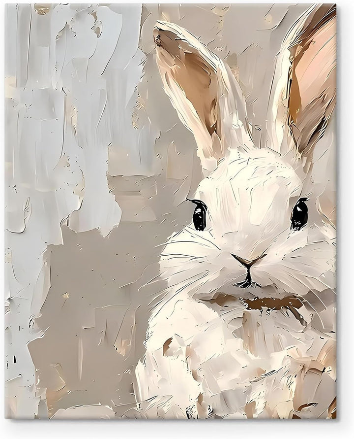 Framed Easter Canvas Wall Art, Vibrant Bunny Canvas Print Poster, Fresh Easter Bunny Painting Stylish Artwork Decoration Pictures Wall Decor for Kitchen Dorm Bedroom Living Room