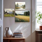 Impressionist Countryside Landscape Painting Golden Wheat Meadow Wall Art