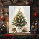 Small Christmas Tree Canvas Wall Art, Rustic Potted Christmas Tree with Ornaments and Gifts Holiday Decor