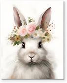 Easter Bunny Canvas Wall Art, Floral Bunny Farmhouse Decor Print Oil Painting Spring Aesthetic Artwork, Rustic Easter Charm Holiday Gift Bedroom Living Room Decoration