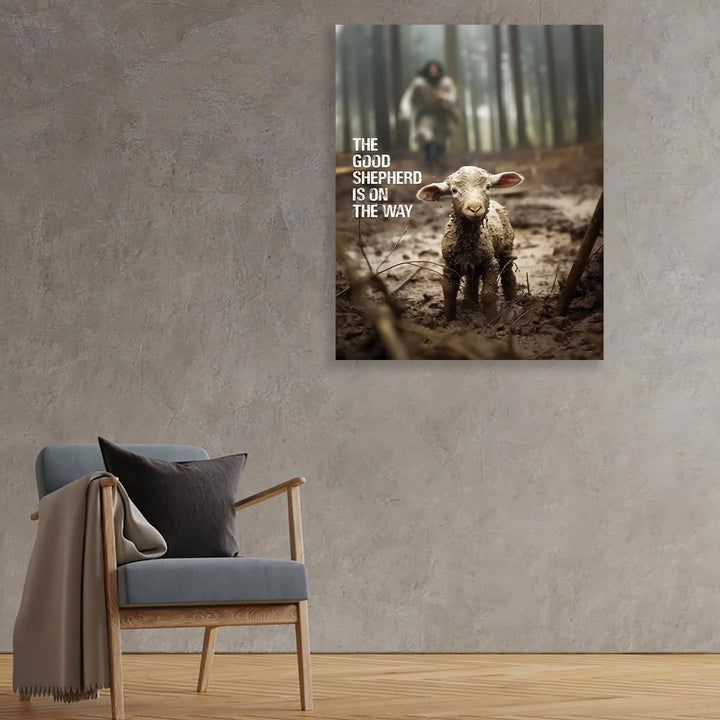 Christian Canvas Wall Art Jesus Saving Lamb Picture (with text)
