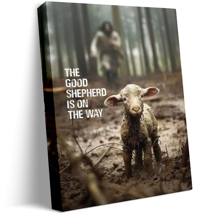 Christian Canvas Wall Art Jesus Saving Lamb Picture (with text)