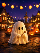 Little Ghosts & Candlelight Halloween Canvas Wall Art for Kids