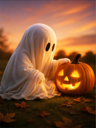 Little Ghosts & Candlelight Halloween Canvas Wall Art for Kids