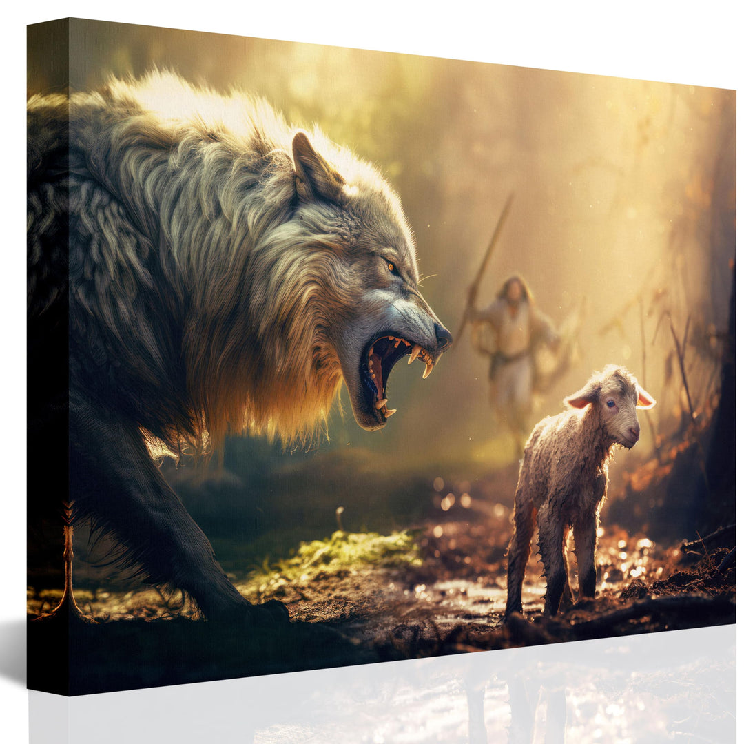 Christian Wall Art Jesus Running Towards Wolf and Lamb Pictures Jesus Art Wall Decor for Living Room Bedroom Church Decorations
