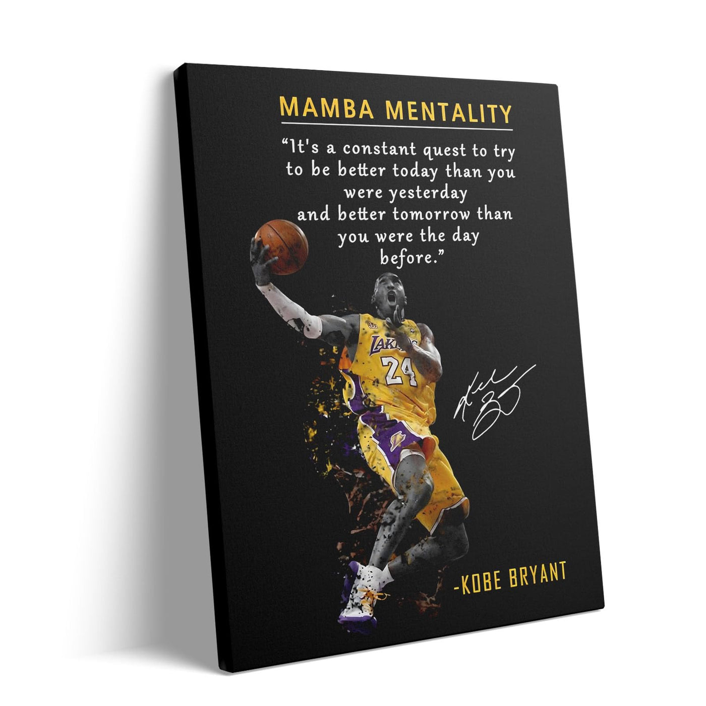 Kobe Bryant Canvas Wall Art Decor - Mamba Mentality Inspirational Quote, Lakers No. 24 Dunk Action Artwork, Iconic Basketball Legend Tribute Poster for Office, Gym or Home Wall Decoration