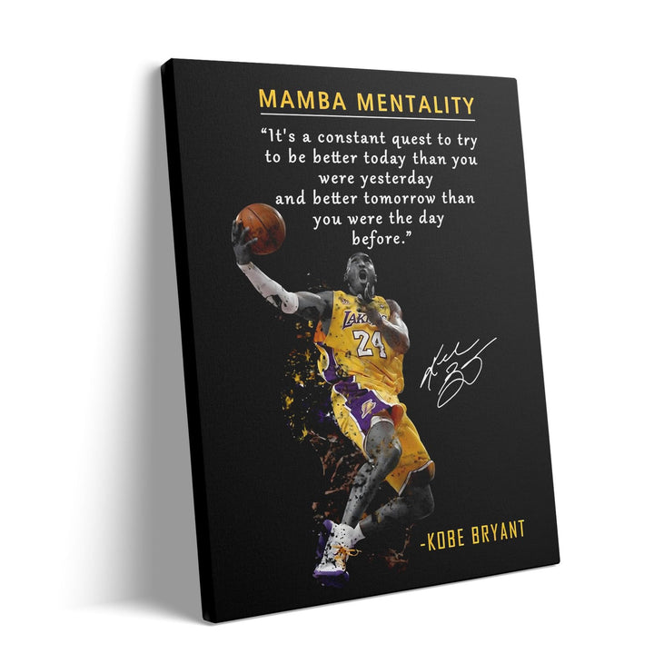 Kobe Bryant Canvas Wall Art Decor - Mamba Mentality Inspirational Quote, Lakers No. 24 Dunk Action Artwork, Iconic Basketball Legend Tribute Poster for Office, Gym or Home Wall Decoration