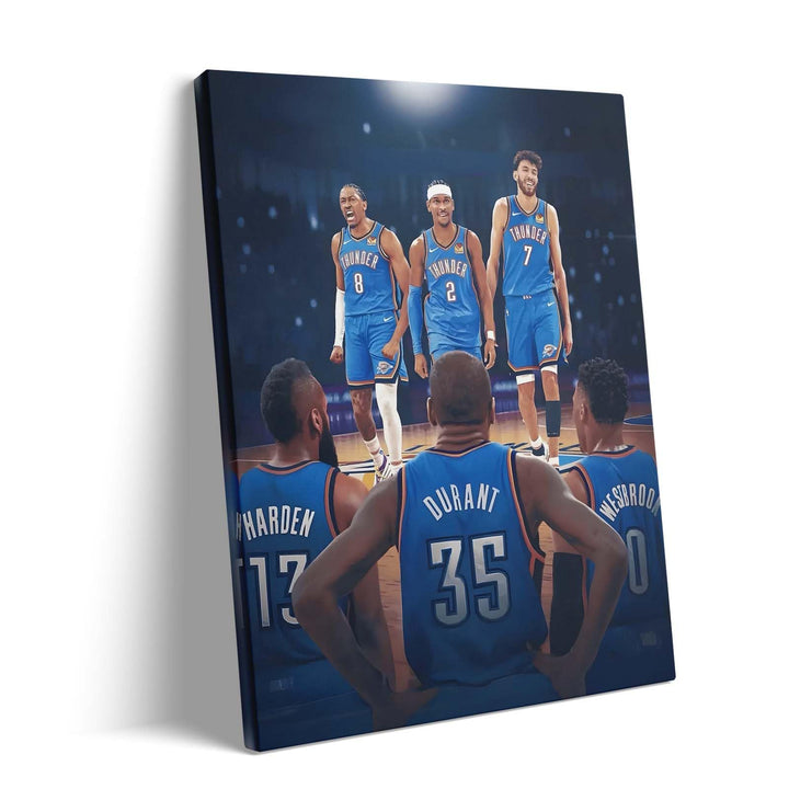 2025 NBA Western Conference Finals Canvas Wall Art, OKC Thunder Rising Stars vs Big Three Picture Print, Past Meets Present Basketball Poster Framed Painting for Bedroom