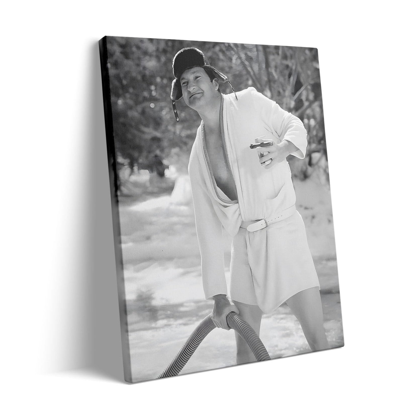 Funny Framed Canvas Wall Art Bathroom Decor Black and White Comedy Cousin Eddie Movies Poster Oil Painting Modern Toilet Artwork for Living Room Dorm Wall Home Decoration