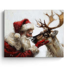 Santa Claus and Reindeer Christmas Canvas Wall Art Decor - Heartwarming Holiday Decor with Santa and His Reindeer, Ideal Addition to Living Room