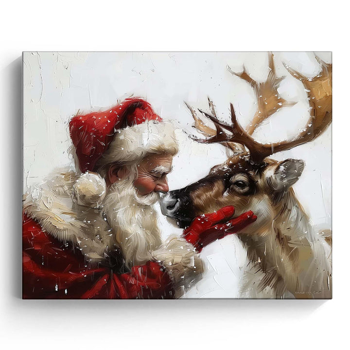 Santa Claus and Reindeer Christmas Canvas Wall Art Decor - Heartwarming Holiday Decor with Santa and His Reindeer, Ideal Addition to Living Room
