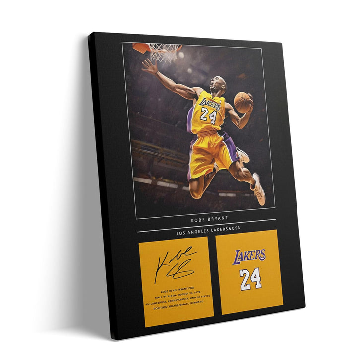 Kobe Bryant Canvas Wall Art Decor - Lakers No. 24 Dunk Poster with Signature Design, Inspirational Basketball Artwork for Home