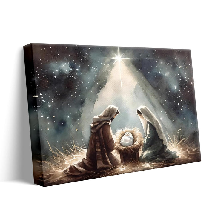 Beautiful Christmas Canvas Wall Art, Holy Family and Star Canvas Print Poster, Spiritual Nativity Christmas Oil Painting, Timeless Religious Artwork, Radiant Pictures Decoration