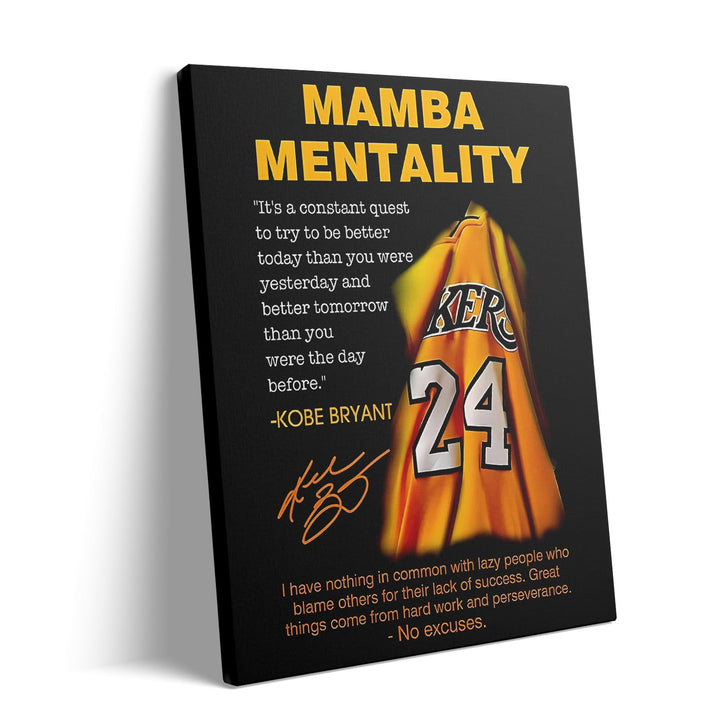 Kobe Bryant Canvas Wall Art Decor - Mamba Mentality Poster with Iconic Jersey and Inspirational Quotes, Motivational Artwork for Home