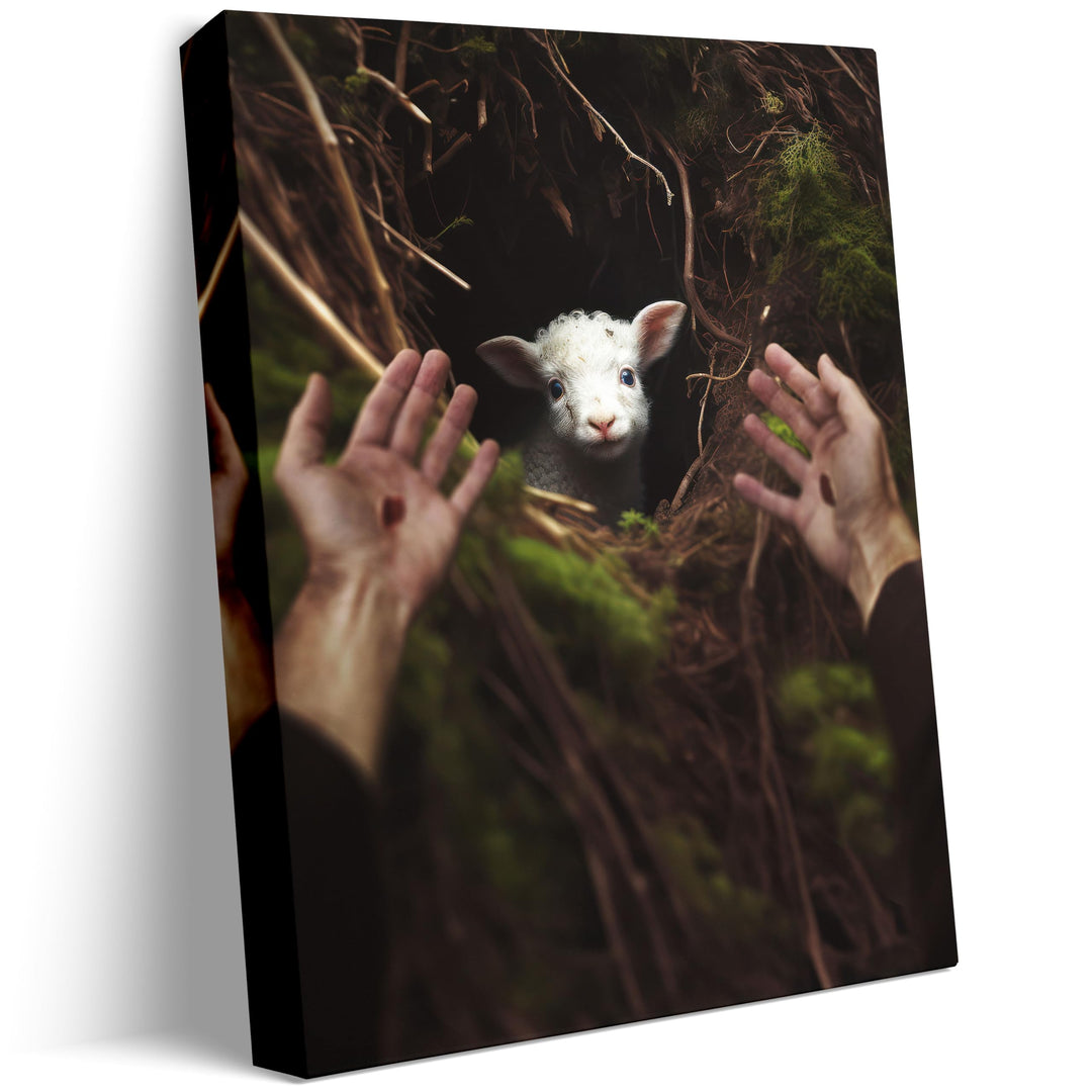 Jesus and Lamb Canvas Wall Art Jesus Reaches Down to Rescue A Lamb Picture Wall Art Canvas Print Christian Home Decor