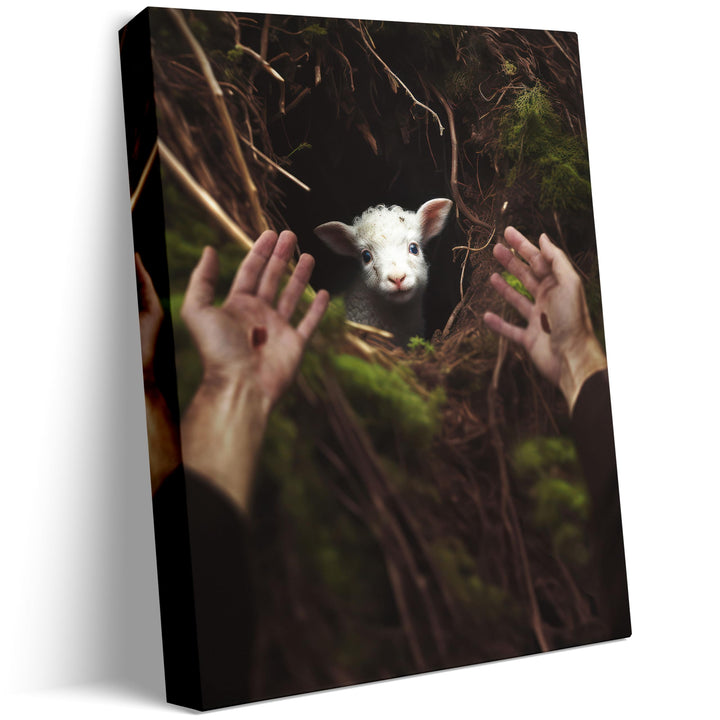 Jesus and Lamb Canvas Wall Art Jesus Reaches Down to Rescue A Lamb Picture Wall Art Canvas Print Christian Home Decor