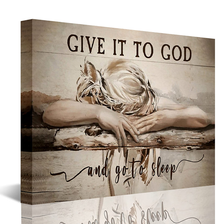 Inspirational Canvas Wall Art - 'Give It to God, and Go to Sleep' Quote - Christian Wall Art for Bedroom House Decor