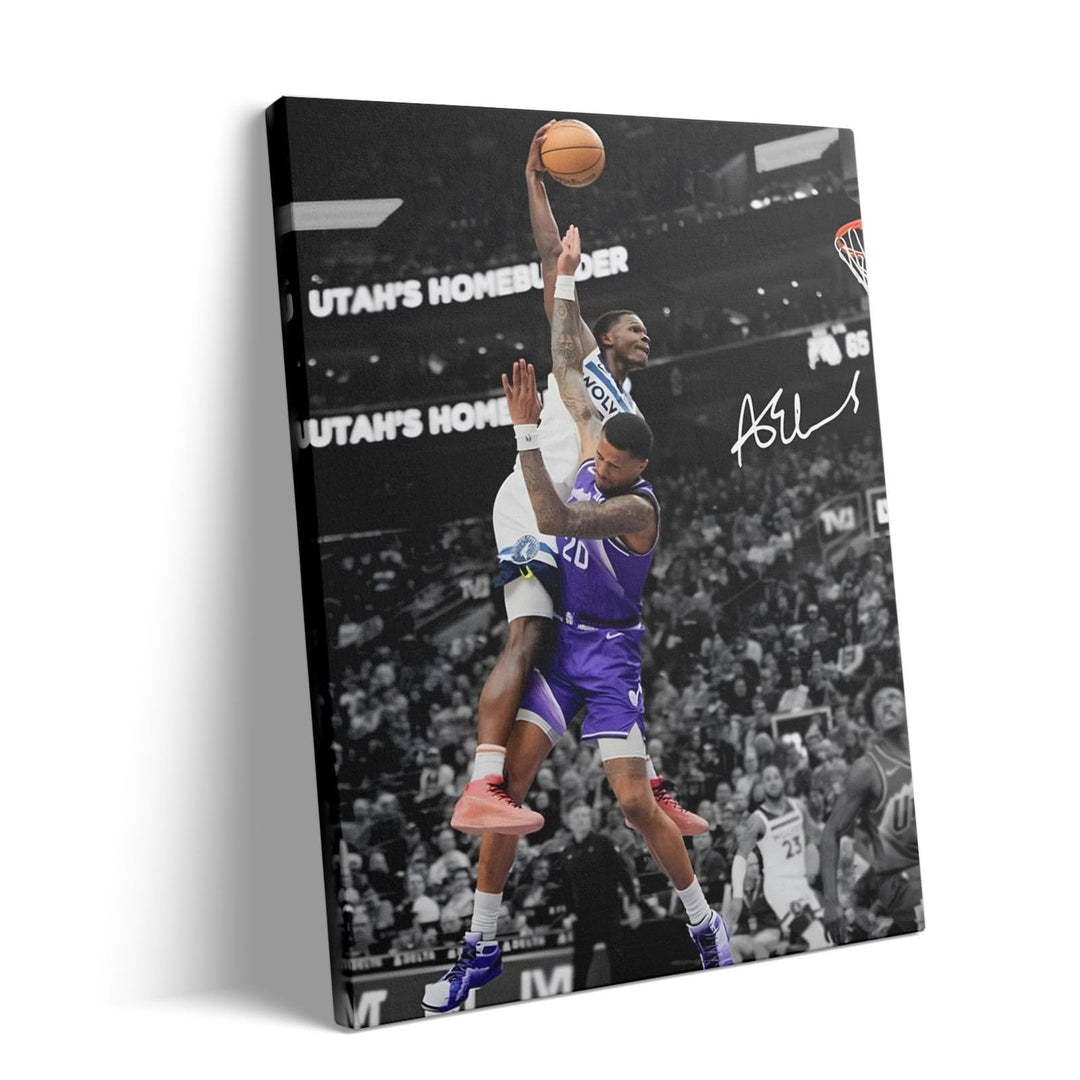 Basketball Canvas Wall Art, Exciting Anthony Edwards Dunk Print Poster for Bedroom Living Room Wall Decor, NBA Star Oil Painting Inspirational Sports Pictures Decoration