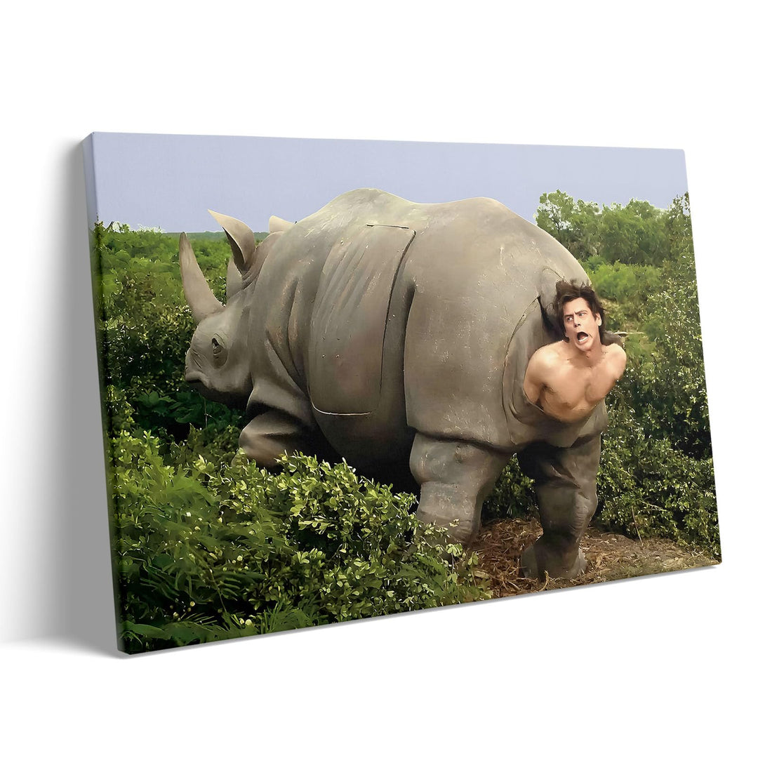 Funny Framed Canvas Wall Art Bathroom Decor Retro Humor Comedy Ace Ventura Movies Poster Rhino Painting Modern Toilet Artwork for Living Room Dorm Wall Home Decoration