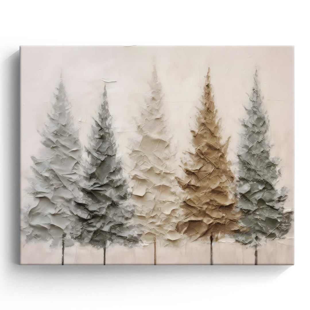 Christmas Canvas Wall Art - Elegant Neutral Winter Forest Scene, Minimalist Holiday Christmas Trees Pictures Print Canvas, Seasonal Wall Poster Decor for Living Room, Bedroom