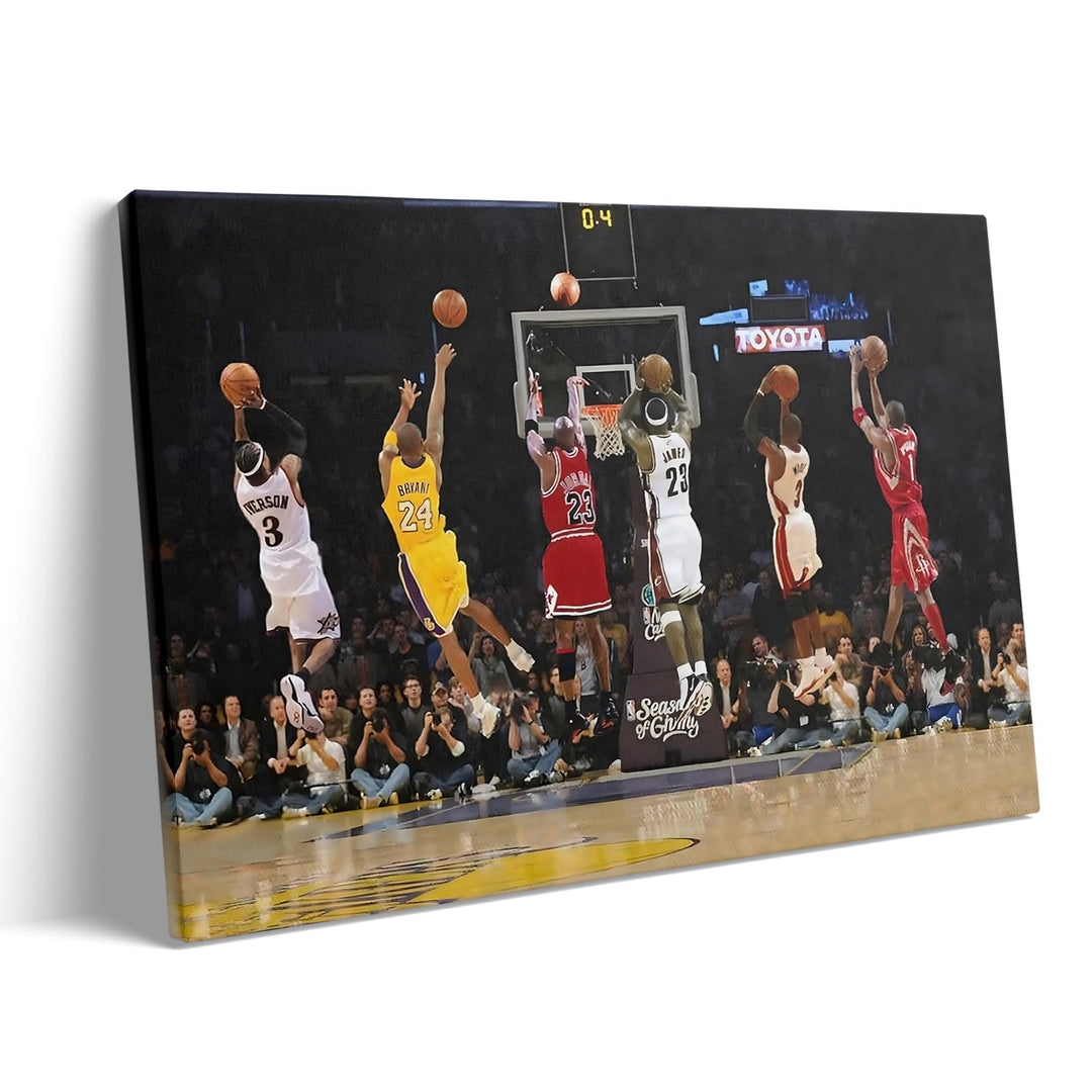Basketball Legends Canvas Wall Art Print Poster, Iconic Sports Stars Shooting Inspirational Picture, Motivational Photography Wall Decor for Gym Dorm Home Office Living Room Bedroom
