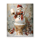 Funny Snowman Bathroom Wall Art - Christmas Toilet Snowman Paper Holder Canvas Pictures Print Poster Framed Artwork, Holiday Wall Decor Artwork for Bathroom or Living Room