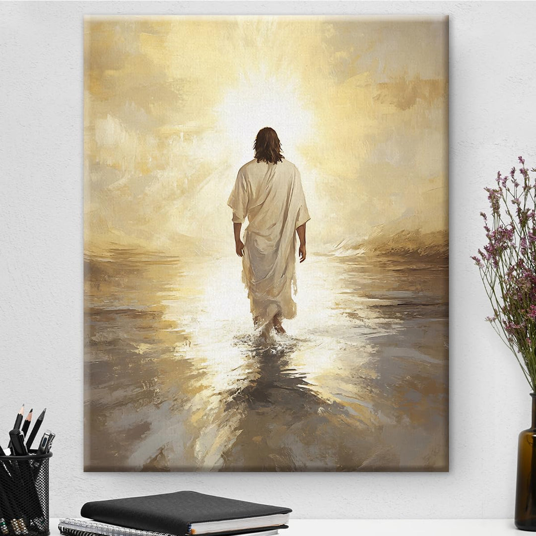 Jesus Walking on Water Wall Decor, Inspirational Religious Artwork for Living Room Bedroom Office, Framed Ready to Hang Faith Painting, Unique Gift