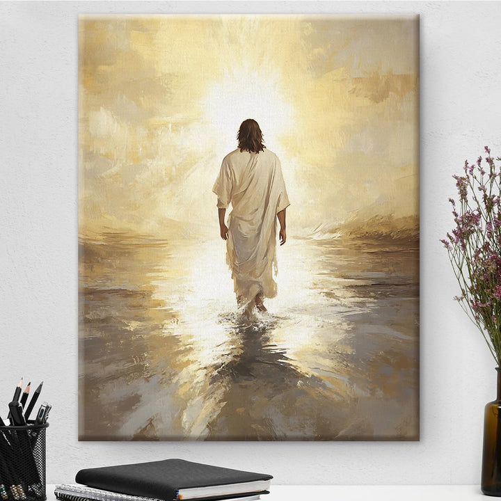 Jesus Walking on Water Wall Decor, Inspirational Religious Artwork for Living Room Bedroom Office, Framed Ready to Hang Faith Painting, Unique Gift